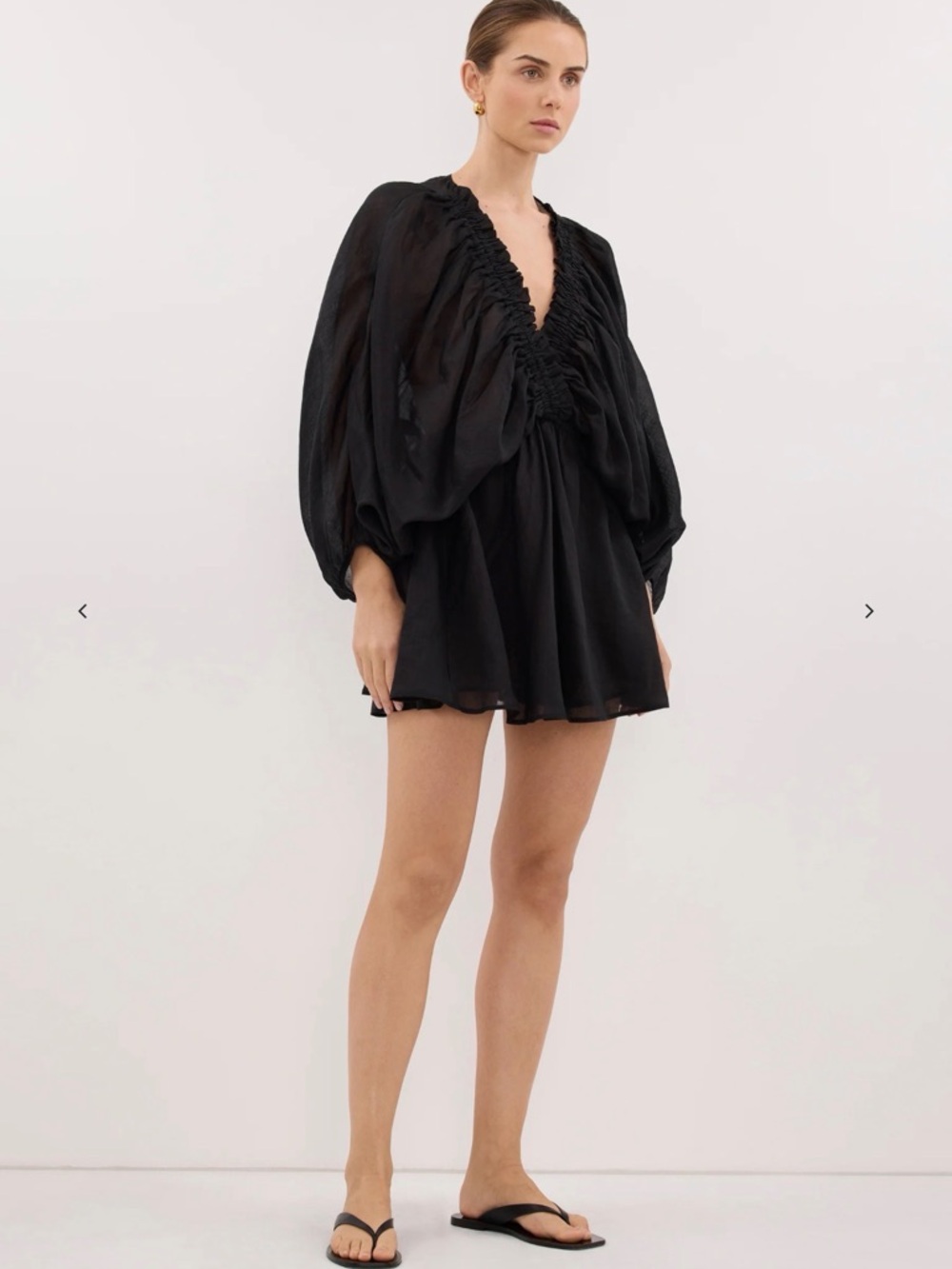 NWT Dissh Black Deep V Smocked Mini Dress - Picture 2 of 3